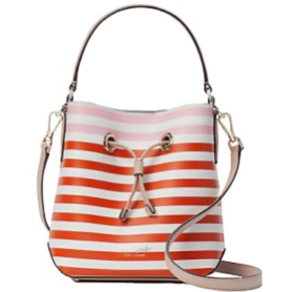 Kate Spade NWOT Pink/Red Striped Bucket Bag - Picture 2 of 6